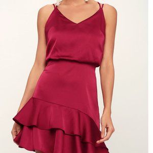 Lulu's On the Floor Fuchsia Satin Ruffle Dress
